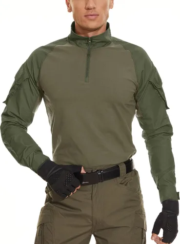 Vista 6 de MAGCOMSEN Camisas militares tácticas para hombre con cremallera de 14, camisa de manga larga con bolsillos