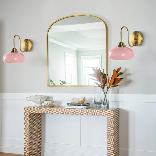 Vista 7 de KCO Lighting Aplique de Pared Rosa Dorado Cepillado Accesorios de Luz para Baño Lámpara de Pared de Globo de Vidrio Aplique de Pared Moderno