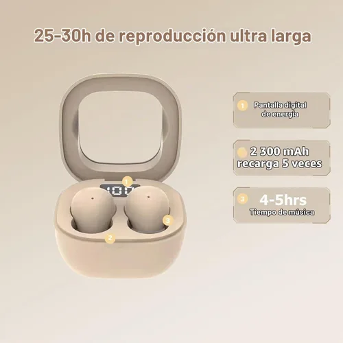 Vista 5 de AE100A - Auriculares inalámbricos Bluetooth para orejas pequeñas, mini auriculares invisibles con diseño ergonómico, 4 horas de reproducción Beige