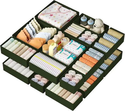 Vista 29 de DIMJ Organizador de cajones para ropa, paquete de 12 unidades, organizadores plegables para bebé, organizador de almacenamiento y cómoda para Beige