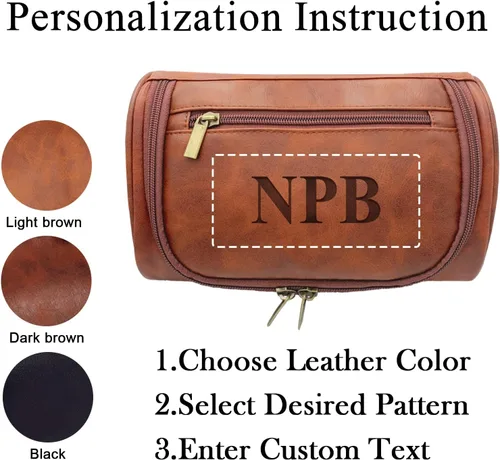 Vista 2 de Neceser personalizado para hombres, marido, novio, papá, cuero con capacidad para viaje, kit de viaje hecho a mano con grabado personalizado, nombre