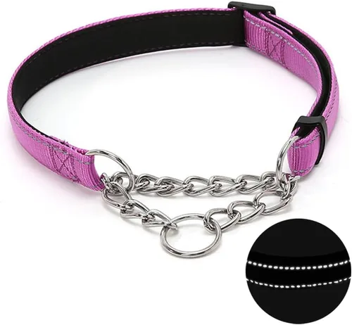 Vista 9 de Martingale - Collar para perro con cadena de acero inoxidable, collar reflectante de nailon acolchado suave ajustable, cadena resistente sin