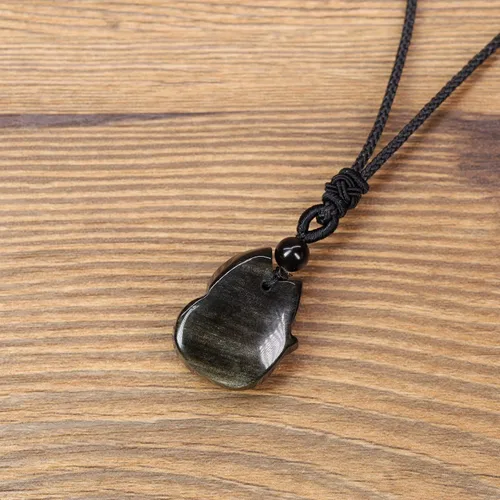 Vista 5 de COAI Collar con colgante de zorro de piedra para hombre y mujer, Piedra, Jaspe