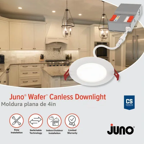 Vista 2 de Juno Luces LED Empotradas de 4 Pulgadas Redondas con Deflector de Oblea Downlight, Temperatura de Color Blanco Conmutable 5 en 1, Brillo Ajustable