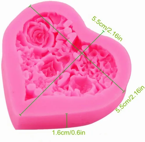 Vista 2 de Molde de jabón de silicona con corazón de rosa, flor de rosa, fondant, azúcar, chocolate, caramelo, pastel, regalo, día de San Valentín