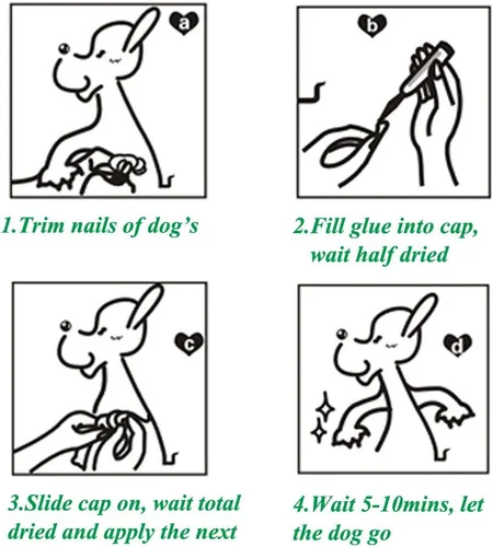 Vista 5 de 100 tapas de uñas para perro, tapas de uñas de perro para patas de perro con 5 pegamento adhesivo+5 aplicaciones e instrucciones