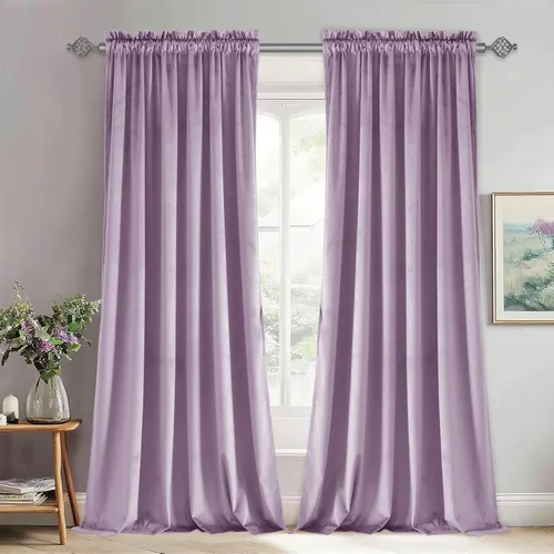 Vista 82 de JIUZHEN Cortinas de terciopelo beige de 63 pulgadas de ancho x 63 pulgadas de largo, cortinas de terciopelo retro suaves con bolsillo para barra