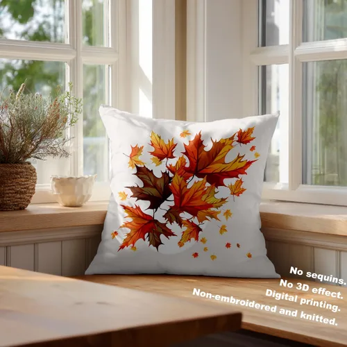 Vista 4 de Batmerry Autumn Maple Leaves Throw Pillow Covers, red Fall Orange Leaves Decorative Pillow Covers Digital Printing Blended for Couch Sofa Bed