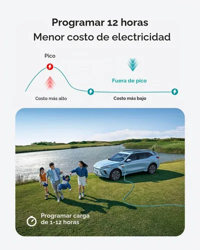 Vista 5 de Cargador EV de nivel 2, estación de carga EV portátil de 40A 240V para el hogar, cargador de vehículo eléctrico con corriente ajustable programada