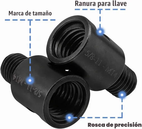 Vista 3 de Mesee 2 adaptadores de amoladora angular de 5/8 "-11 hembra a M14 macho adaptador de rosca convertidor varilla 5/8 "-11 a M14 pulidora rotativa