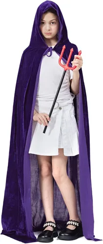 Vista 4 de DNQCOS Ponchos unisex con capucha de longitud completa, de terciopelo, disfraces de Halloween, capa de bruja