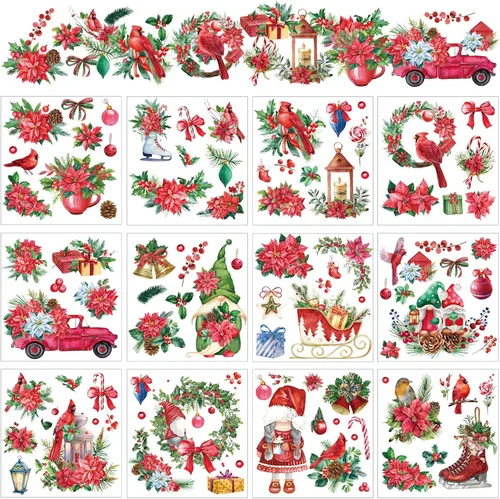 Vista 17 de BBTO 12 hojas de transferencia de Navidad para manualidades y muebles, calcomanías de transferencia de Navidad, calcomanías de invierno para madera