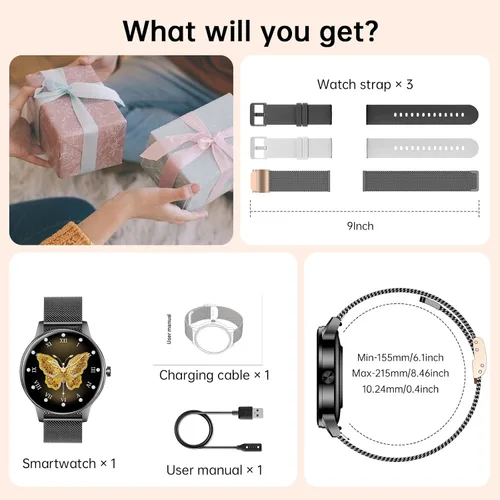 Vista 9 de Relojes inteligentes para hombres y mujeres (respuesta/hacer llamadas), pantalla HD de 1.27 pulgadas con monitor de frecuencia cardíaca/sueño, más