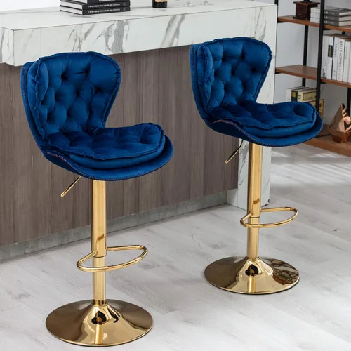 Vista 12 de Taburetes de bar de terciopelo, modernos taburetes giratorios de altura ajustable, sillas de mostrador de 360 grados con respaldo y base de metal