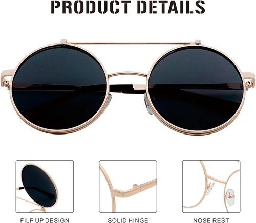 Vista 4 de J&L Glasses Gafas de sol redondas retro abatibles Steampunk