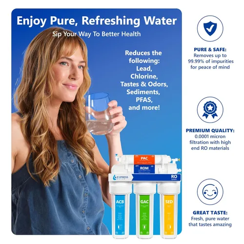 Vista 3 de Express Water Sistema de filtración de agua de ósmosis inversa - Sistema de filtro de agua RO de 5 etapas con grifo y tanque - Filtro de agua debajo