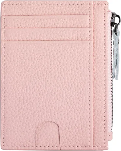 Vista 13 de Cartera delgada para mujeres de piel pequeña con bloqueo RFID, tarjetero minimalista con bolsas para monedas y fundas, Negro, Moderno