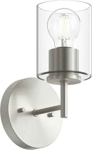 Vista 42 de Progress Lighting Lámpara moderna de tocador de baño de cristal blanco grabado con 4 luces, colección Replay, níquel cepillado (P2160-09)