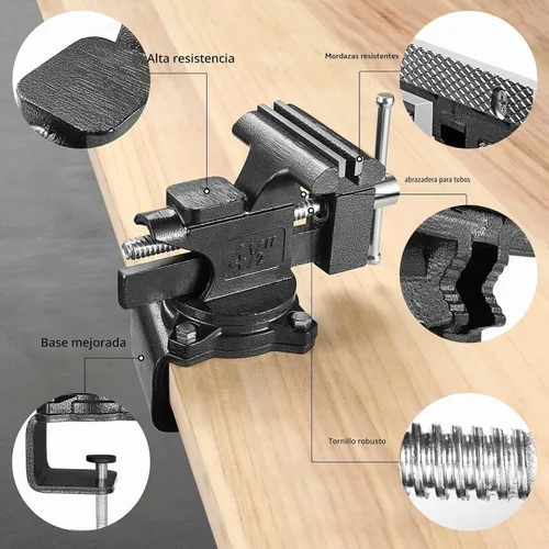 Vista 5 de Torno de banco, tornillo de mesa de 4-1/2" para banco de trabajo, tornillo de banco multiusos resistente 2 en 1 con mordazas suaves