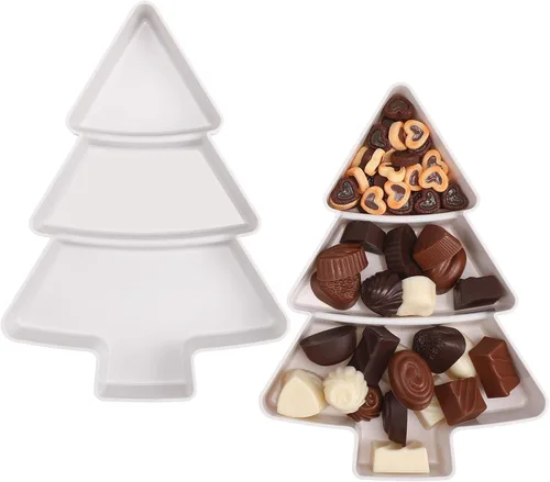 Vista 9 de Bandeja de plástico para servir árbol de Navidad, 2 unidades, platos para entretener alimentos para aperitivos, aperitivos, frutas, dulces, postres