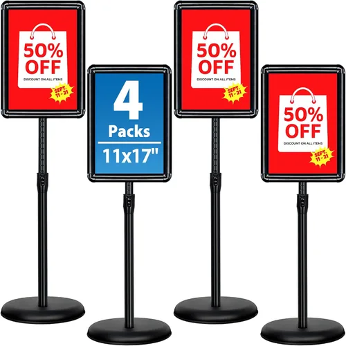 Vista 15 de Soporte ajustable para cartel de póster de pedestal de 8.5x11 pulgadas, soporte de pie de alta resistencia con marco de hebilla de aluminio