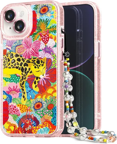 Vista 76 de Compatible para iPhone 13 Funda Bonita Estética - Funda para Teléfono Rosa con Purpurina con Protector de Cámara - Diseño de Cubierta