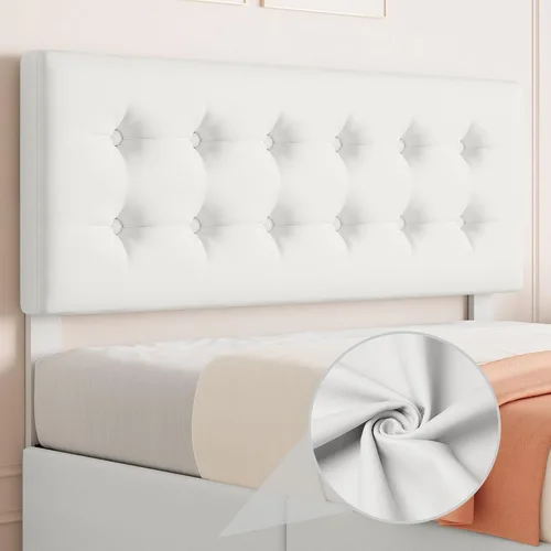 Vista 6 de IDEALHOUSE Marco de cama tamaño completo con 4 cajones de almacenamiento y cabecero, marco de cama plataforma tapizada en cuero sintético con Beige