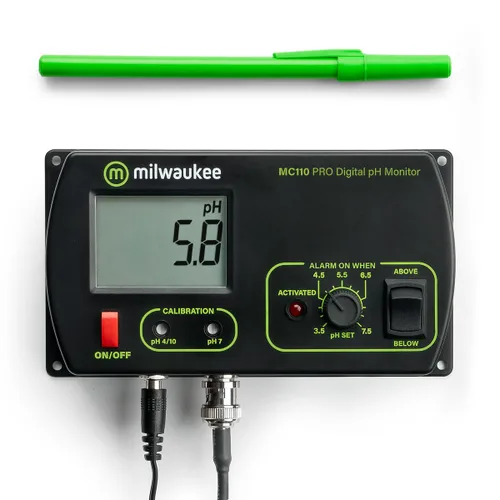 Vista 3 de Milwaukee Monitor de pH MC110 con kit de montaje, pH 0.0 a 14.0, precisión de pH +/-0.2, punto de ajuste de pH de 3.5 a 7.5