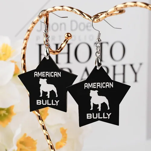 Vista 4 de American Bully Dog Star - Aretes de madera con forma de estrella para perro