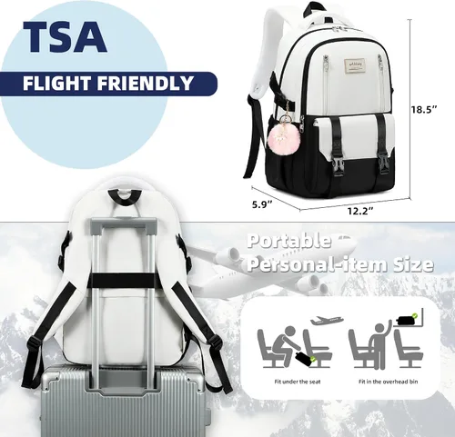 Vista 6 de Caoroky knight Mochila de viaje para laptop para mujeres y niñas, mochila de escuela primaria y secundaria, mochilas universitarias, mochila Negro