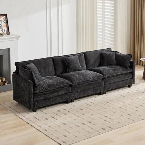 Vista 178 de Sofá seccional modular verde de 111.5", sofás seccionales grandes de 3 plazas para sala de estar, sofá nube oversized de tela chenille con otomana