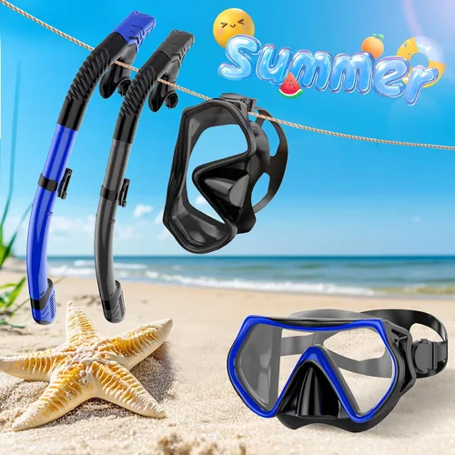 Vista 7 de Snorkeling Gear for Adults, Dry-Top Snorkel Set Scuba Diving mask, Snorkel Mask, Panoramic Anti-Leak Anti-Fog Tempered Glass Lens, Swimming Training