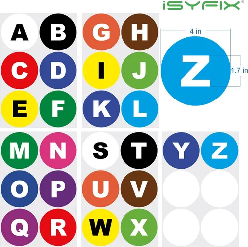 Vista 2 de iSYFIX Calcomanías de letras de vinilo multicolor, autoadhesivas de 4 pulgadas, de la A a la Z, 4 de cada letra, calcomanías para interiores