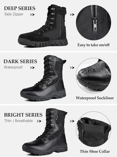 Vista 7 de FREE SOLDIER Men's 8 Inch Tactical Side Zip Boots Military Army Work Boots Lightweight Combat Boot for Motorcycle Boot