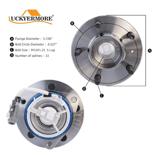 Vista 3 de 513121 Conjunto de rodamiento de cubo de rueda delantera 2 juego de 5 lengüetas con sensor ABS para Buick Century/Rendezvous/Terraza, Chevrolet