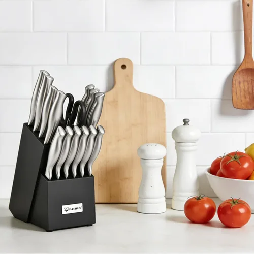 Vista 7 de Juego de cuchillos de cocina de 15 piezas con afilador integrado, juego de bloques de cuchillos de acero inoxidable alemán, apto para lavavajillas