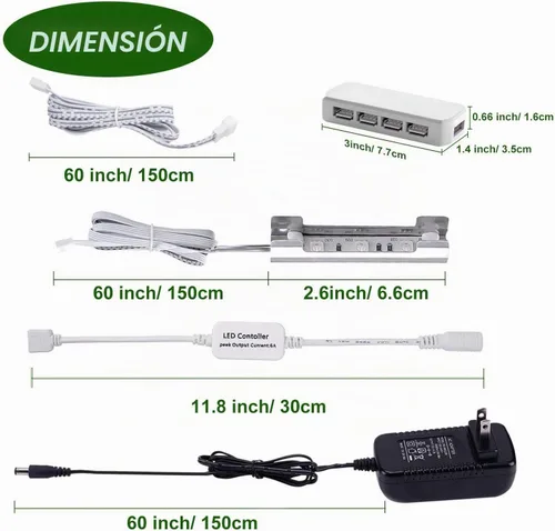 Vista 3 de AIBOO Kit de iluminación LED para estante de vidrio para iluminación lateral trasera con cable flexible y clip con control remoto RF (8 luces, RGB)