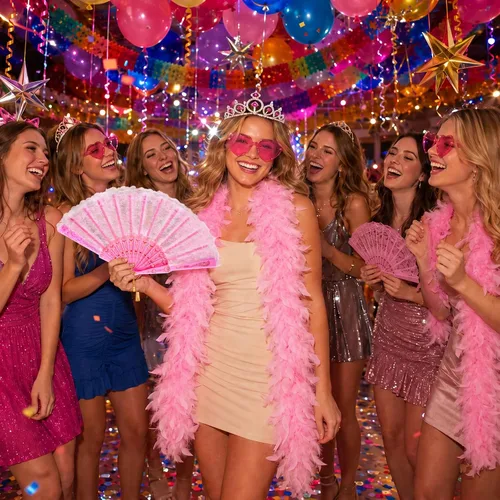 Vista 4 de Juego de 4 accesorios de princesa rosa con abanico de copas de corona