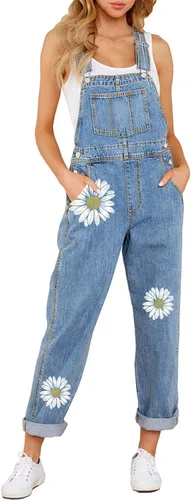 Vista 10 de luvamia - Overol de mezclilla ajustable y elástico para mujer, con pechera, jeans, pantalones, jumpsuits A1 Cody Blue