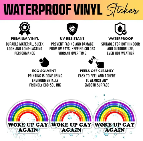 Vista 3 de VOTANTA (3 unidades – 3 pulgadas) Woke Up Gay Again LGBT Pride Vinilo, calcomanías de decoración LGBTQ, regalos divertidos del mes del orgullo