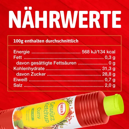 Vista 2 de Delicioso ketchup alemán Hela Curry Gewurz Delicado - Suave (27.1 fl oz) perfecto con carne, salchichas, pescado, papas fritas, pasta y arroz