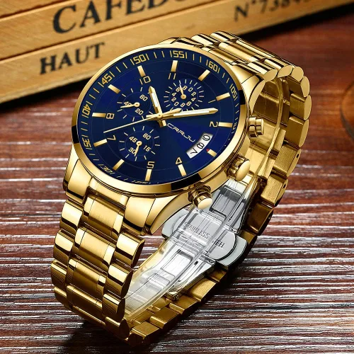 Vista 3 de CRRJU - Reloj de pulsera de acero inoxidable para hombre resistente al agua cronógrafo correa de acero inoxidable