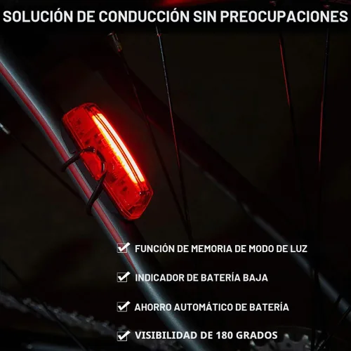 Vista 3 de Luz trasera para bicicleta recargable por USB, luz LED súper brillante trasera de bicicleta con clip como luz trasera roja con 6 modos