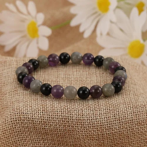 Vista 75 de Crystal Vibe Pulseras de cuentas de 0.315 in para mujeres y hombres, pulseras de cristal con piedras preciosas naturales, tamaño elástico ajustable