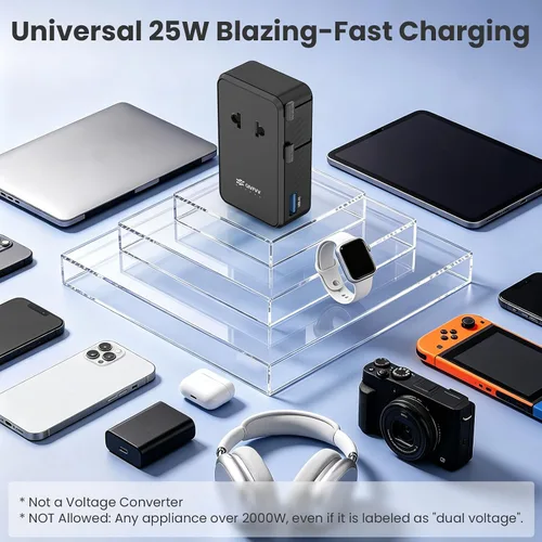 Vista 4 de Adaptador de viaje universal, adaptador de corriente internacional Negro
