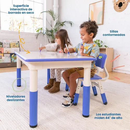 Vista 4 de ECR4Kids Mesa de actividades rectangular ajustable de borrado en seco, 2 Azul