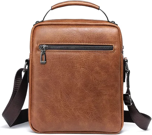Vista 3 de Bolso de hombro pequeño de cuero para hombres y mujeres, para viajes al aire libre, negocios