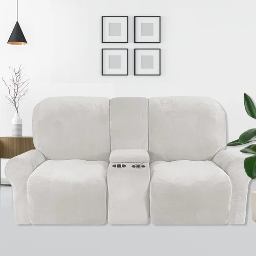 Vista 2 de Funda reclinable con funda de consola central, 8 piezas de terciopelo elástico para sofá reclinable seccional con portavasos, funda reclinable de 2