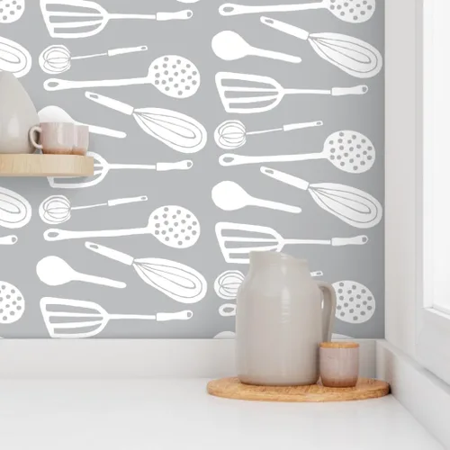 Vista 8 de Spoonflower Magic Kitchen Tools Pre-Pasted Removable Wallpaper Sample 12" x 24" Spoon Egg Vintage Self-adhesive, removable and renter-friendly
