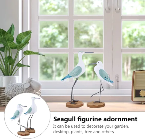 Vista 8 de Sewroro 2 estatuas de madera de gaviota, estatuas de madera de gaviota, estatuas de pájaros, figuras de simulación de aves marinas para centro